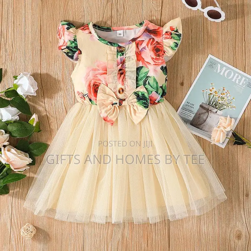Girls Flowery Short Sleeve Dress