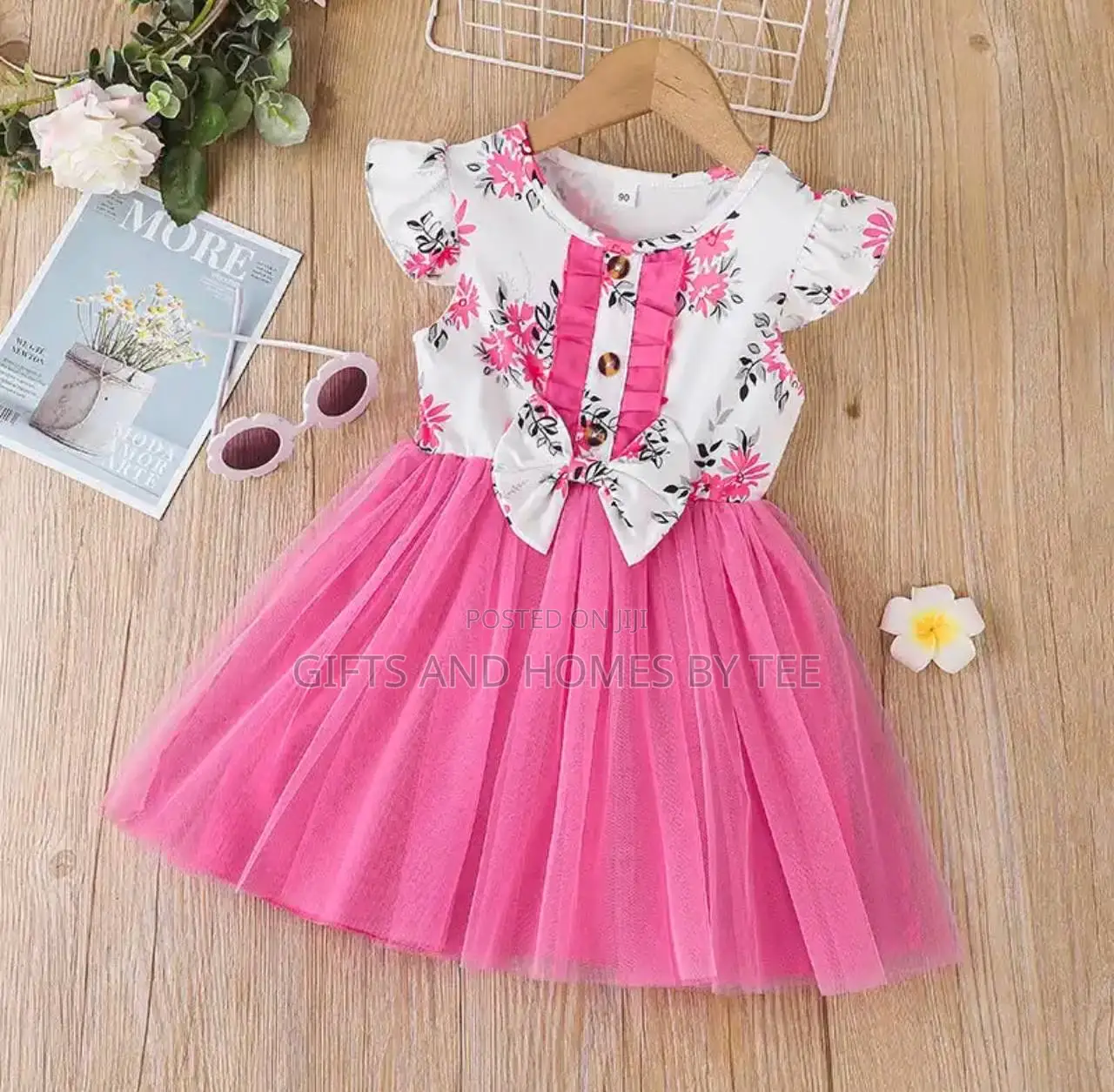 Girls Flowery Short Sleeve Dress