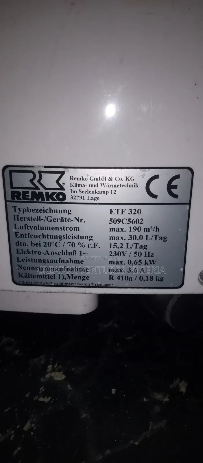 Dehumidifier Remko 32 Lts,Remove Mist,Waiters,Odours,with Air Purifier