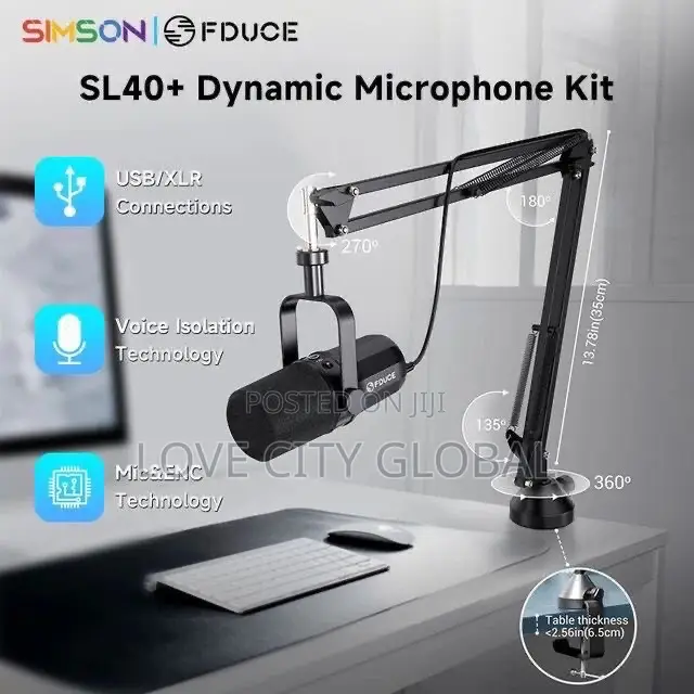 FDUCE SL40+ XLR/USB Wired Podcast Microphone Kit Arm Stand
