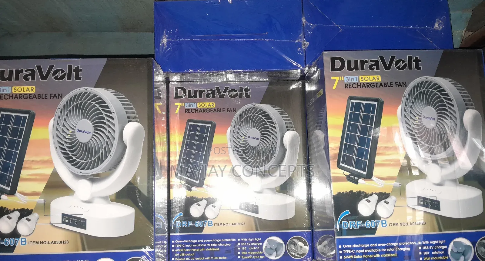 7" 3-in-1 Duravolt Table Rechargeable Fan+Panel+2bulbs