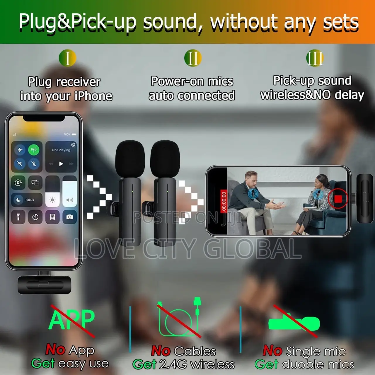Dual Wireless Lavalier Mini Clipon Bluetooth Lapel Phone Mic