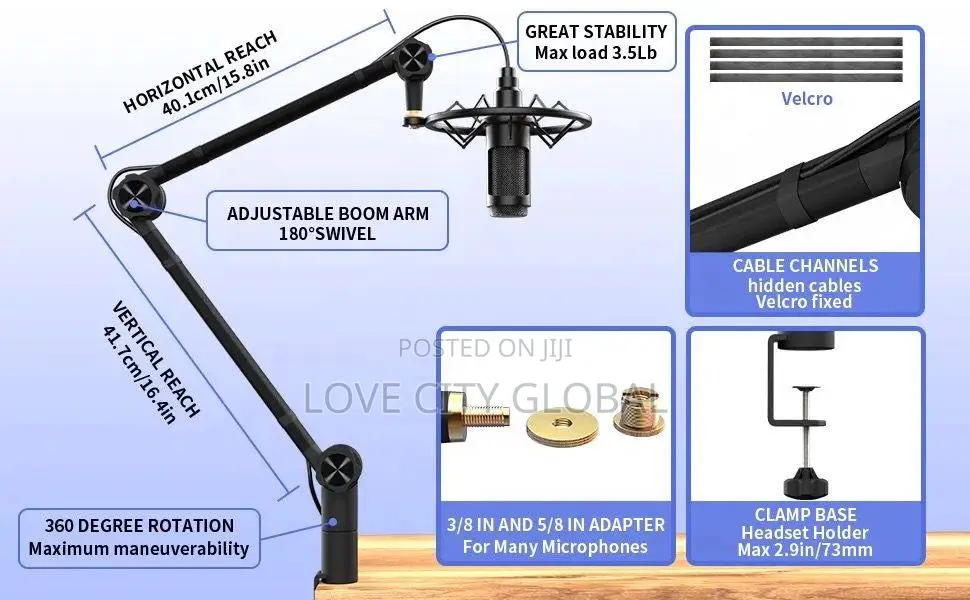 Quality Mic Arm, Adjustable Microphone Boom Stand Desk Mount