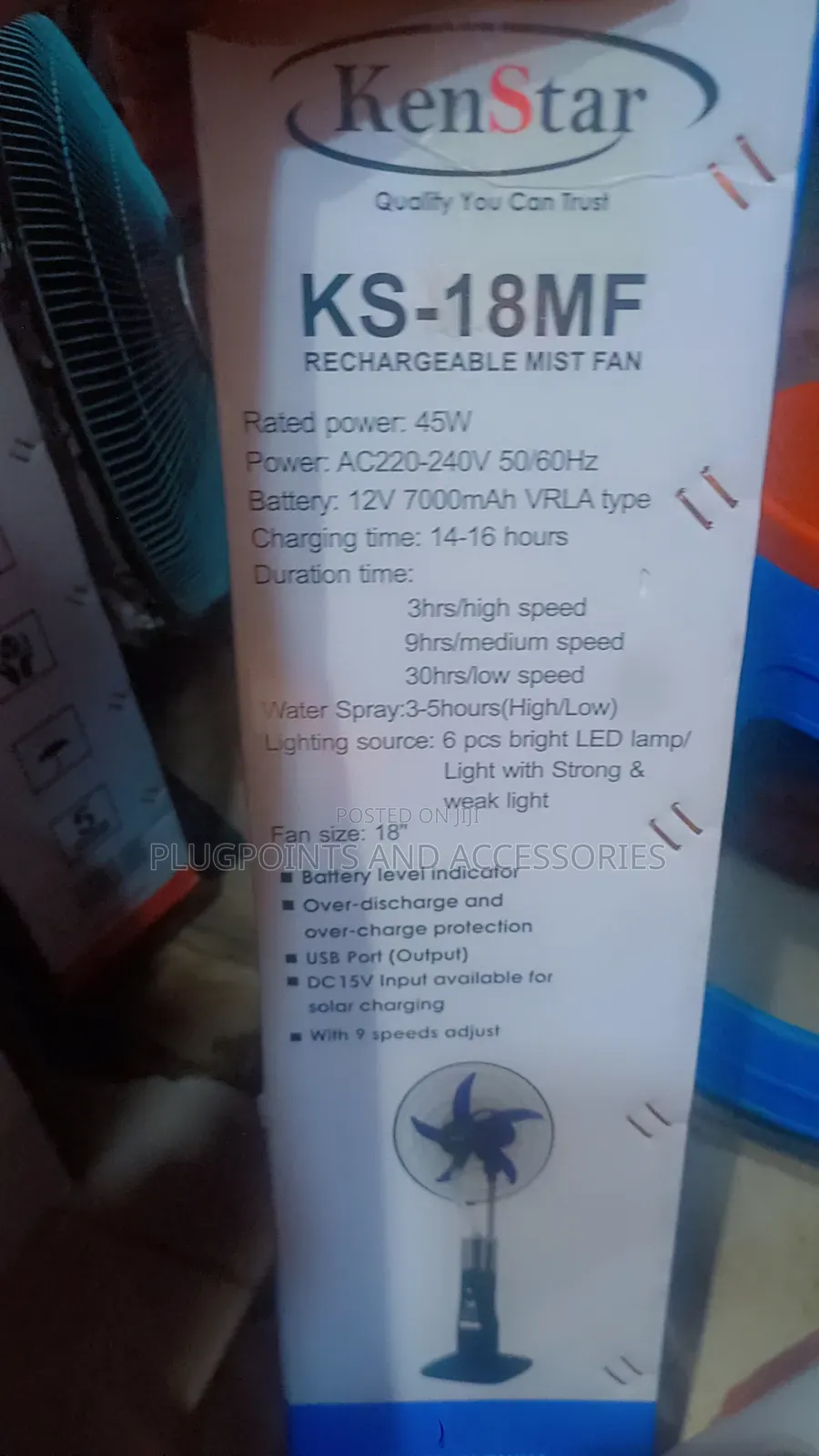 18" Kenstar Rechargeable Mist Fan