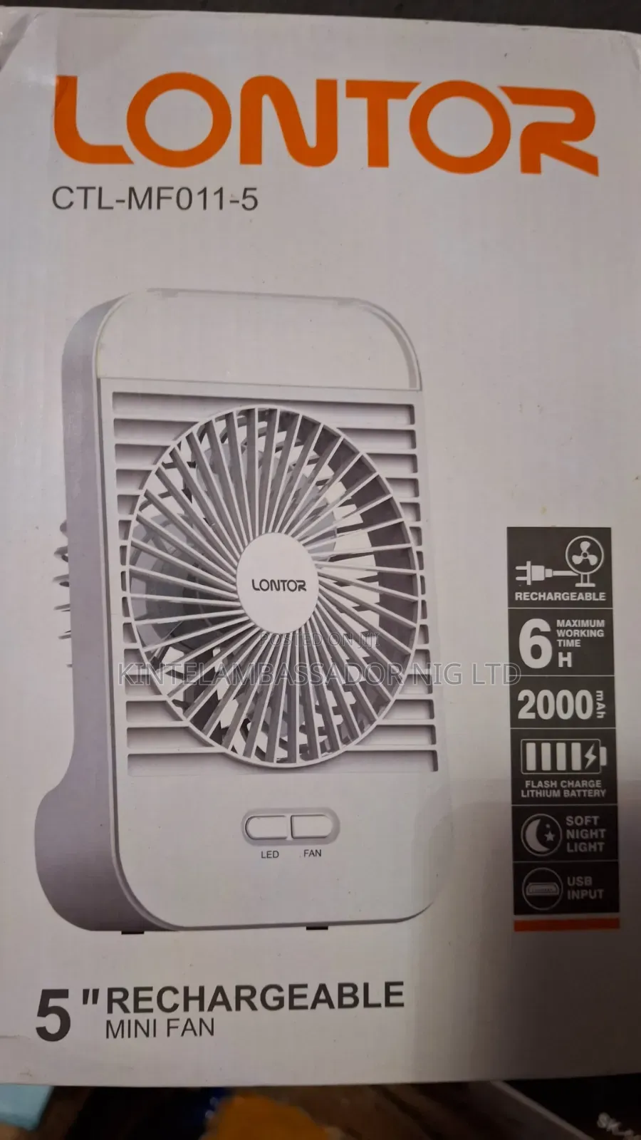 5' Lontor Rechargeable Fan