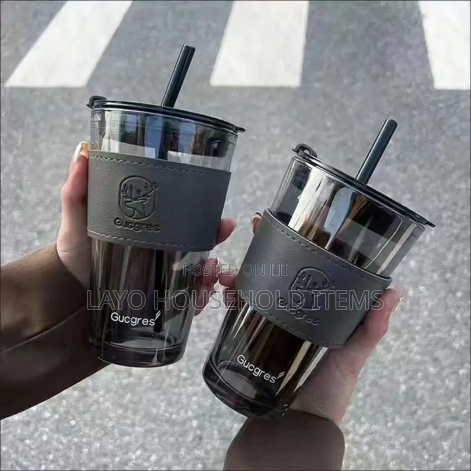 Glass Cup With Lid and Straw