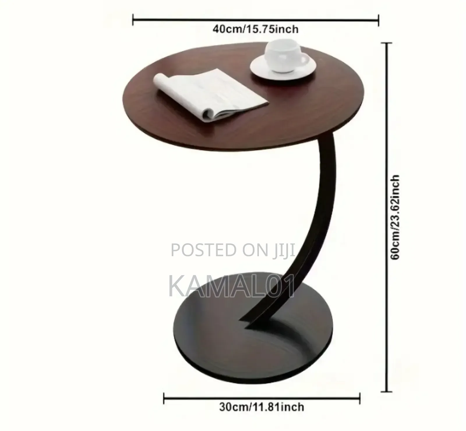 Modern Round Wood Metal C- Side Table