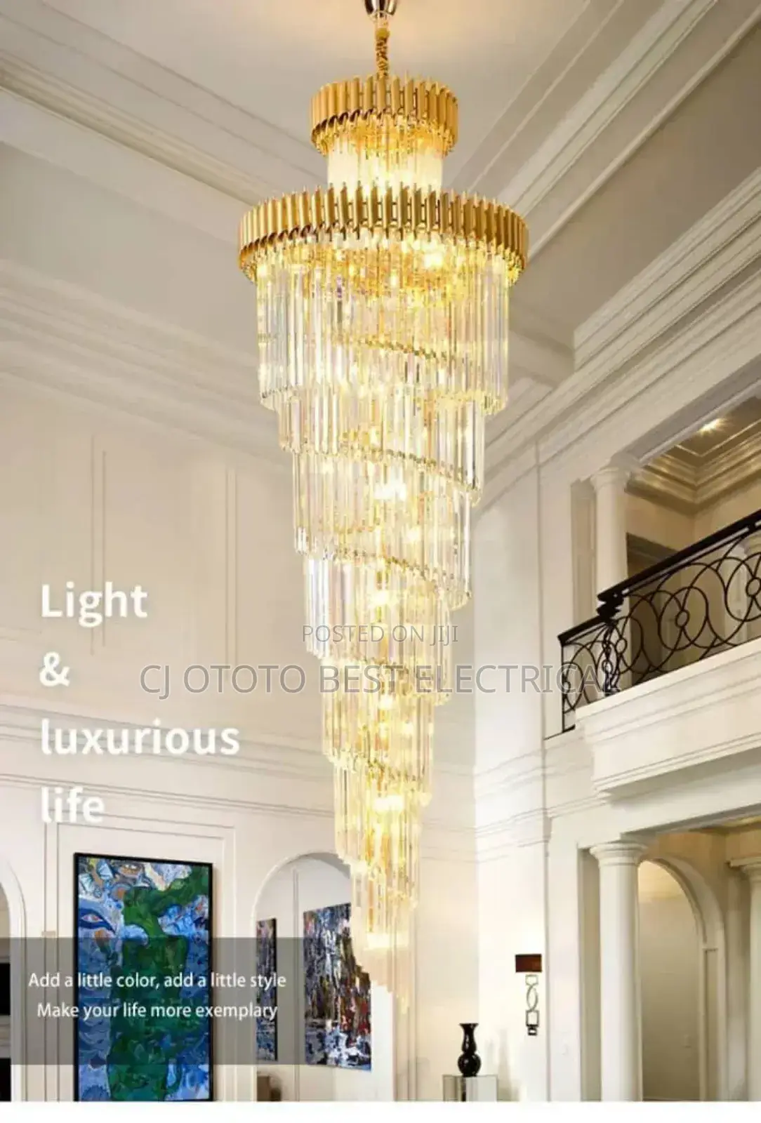 Big Long Crystal Chandelier Available in Gold Black Body