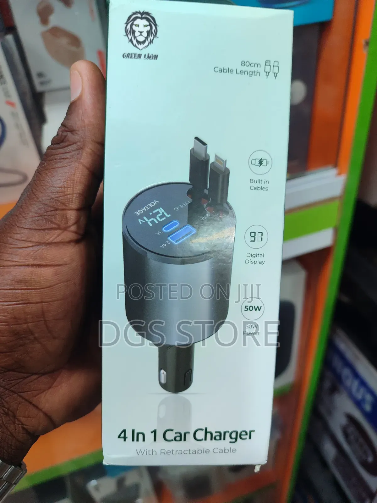 Green Lion 4in1 Car Charger With Retractable Cable