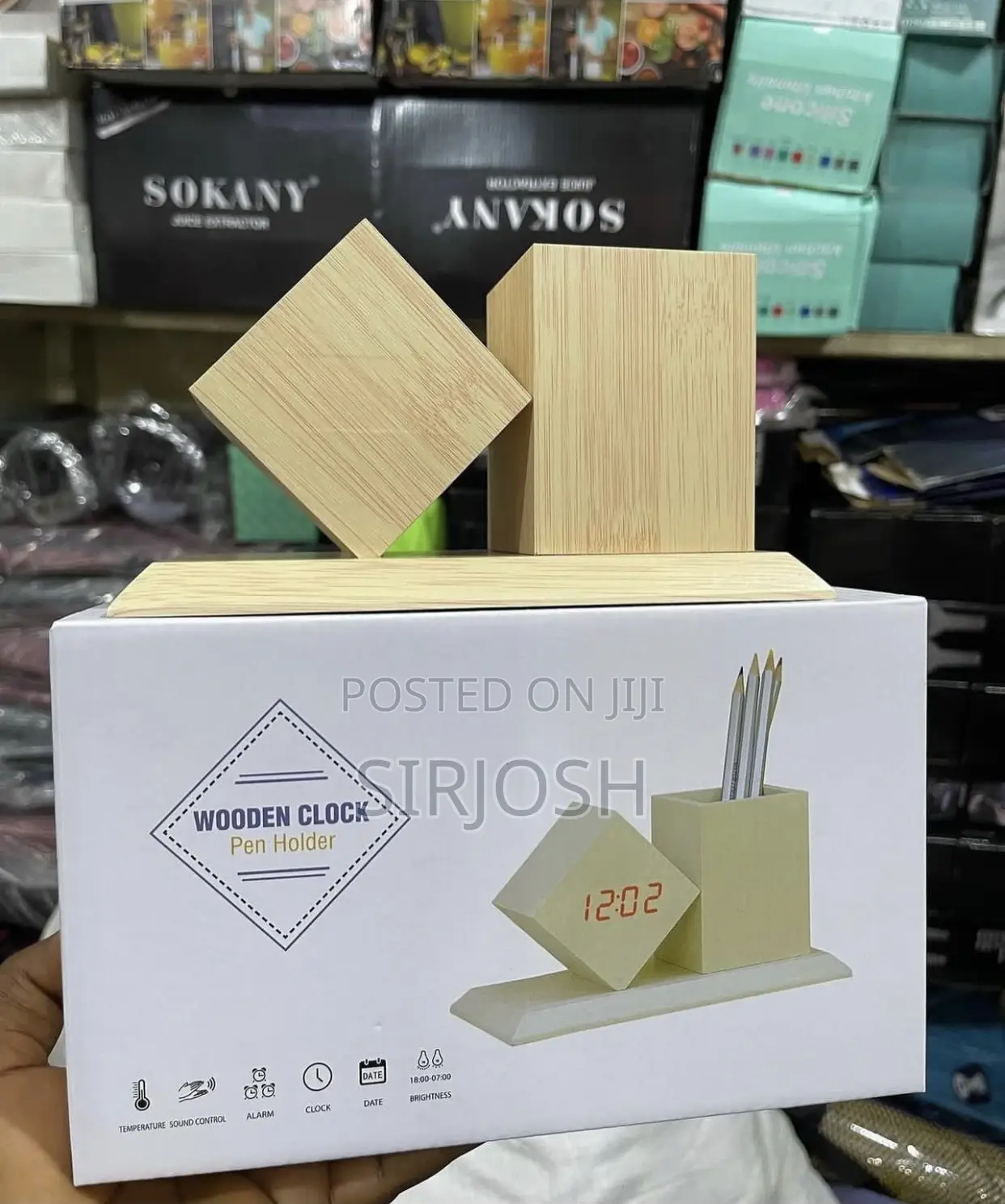 Unique Bamboo Alarm Clock Pen Holder
