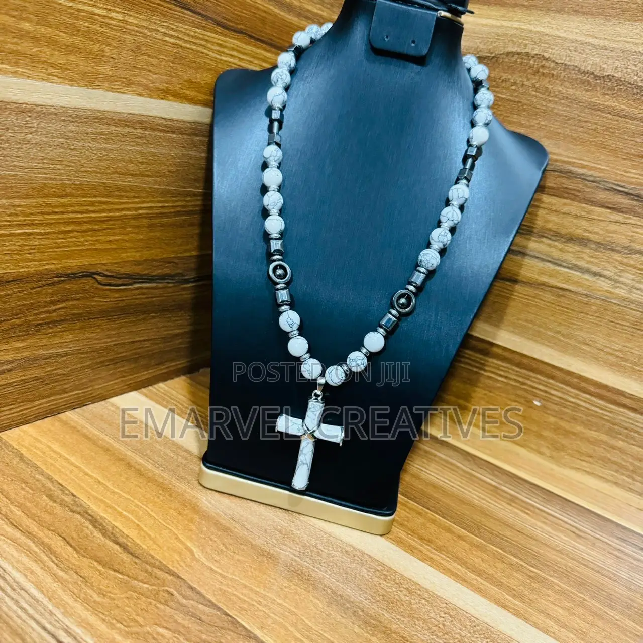 Latest Trendy Stone Bead Necklace With Cross Pendant