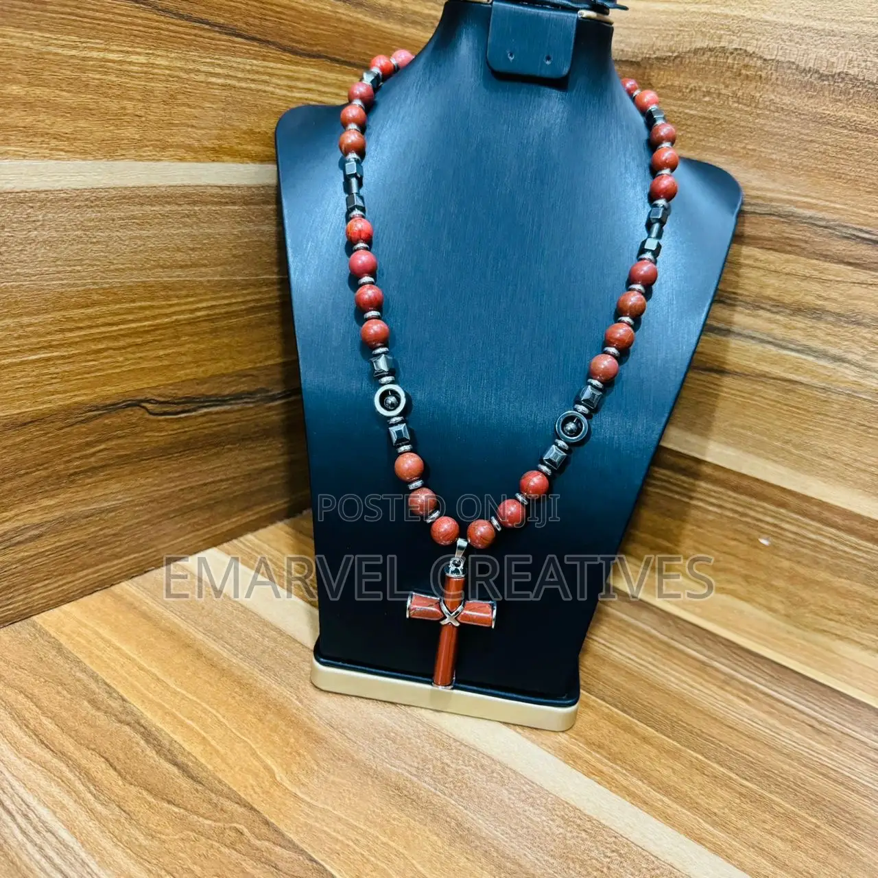 Latest Trendy Stone Bead Necklace With Cross Pendant