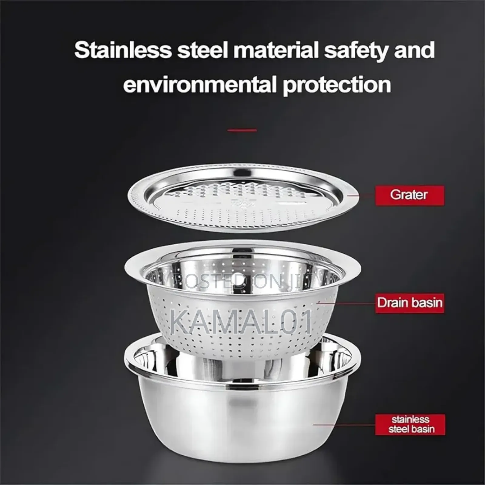 Multifunction Stainless Steel Basin Stainless Grater 3 in 1