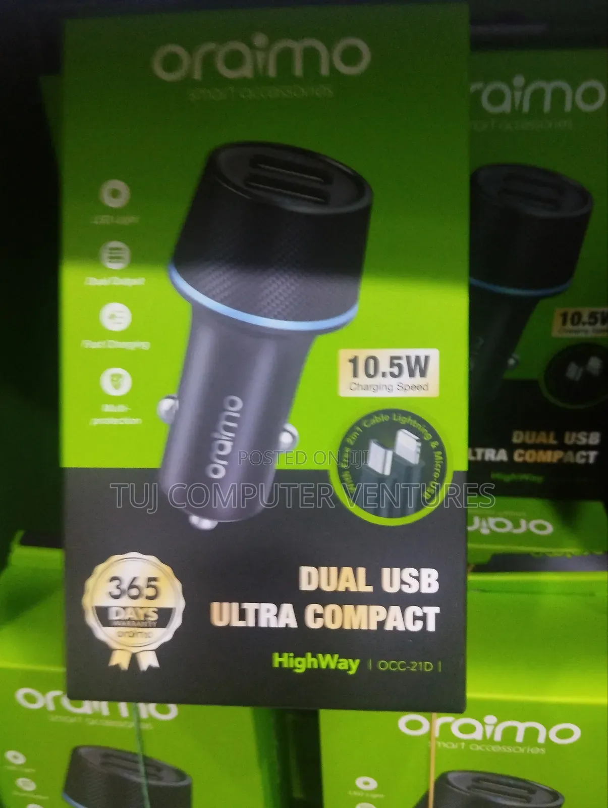 Oraimo Car Charger With Dual Cable
