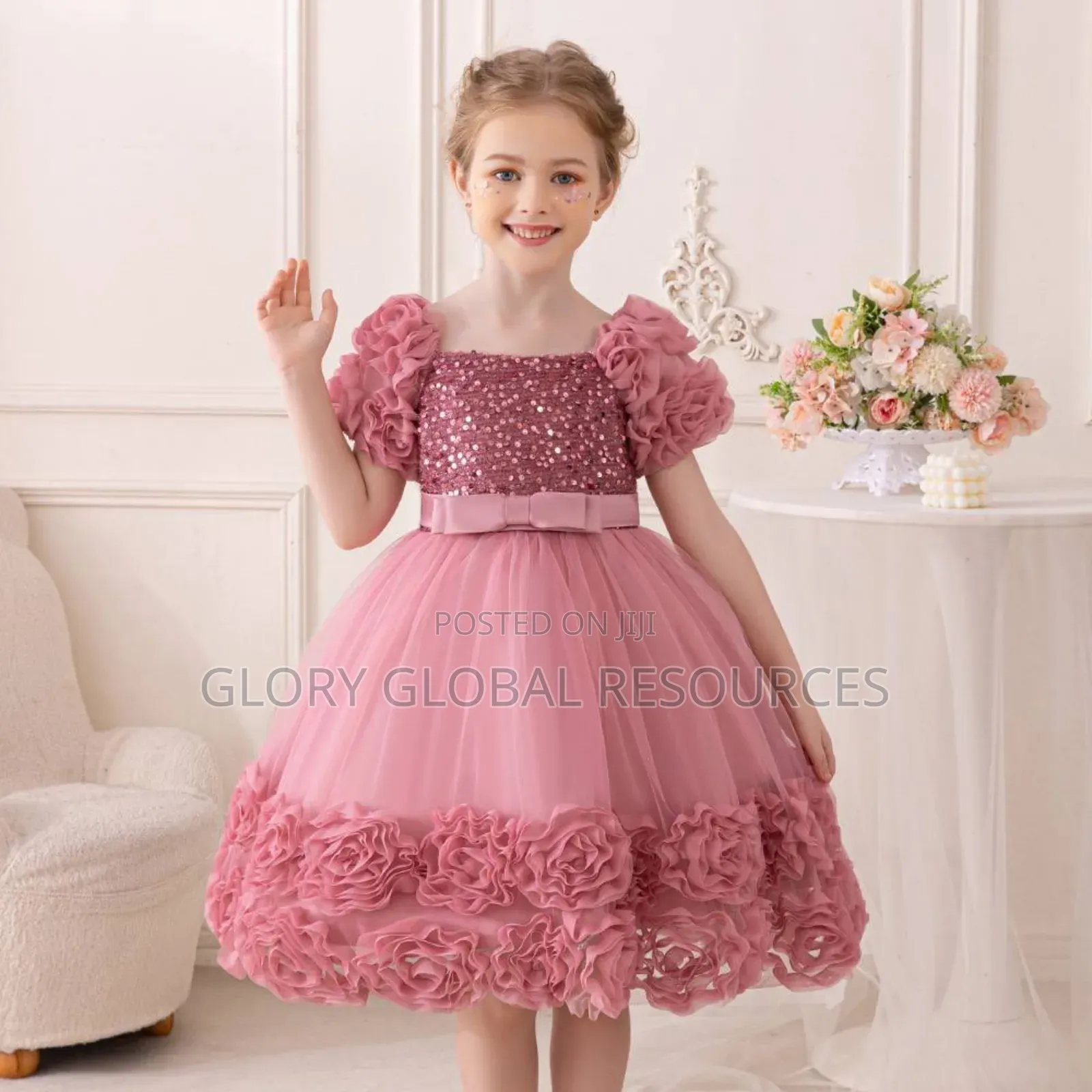 Fiona Princess Flower Bud Sequin Fluffy Elegant Luxury Dress