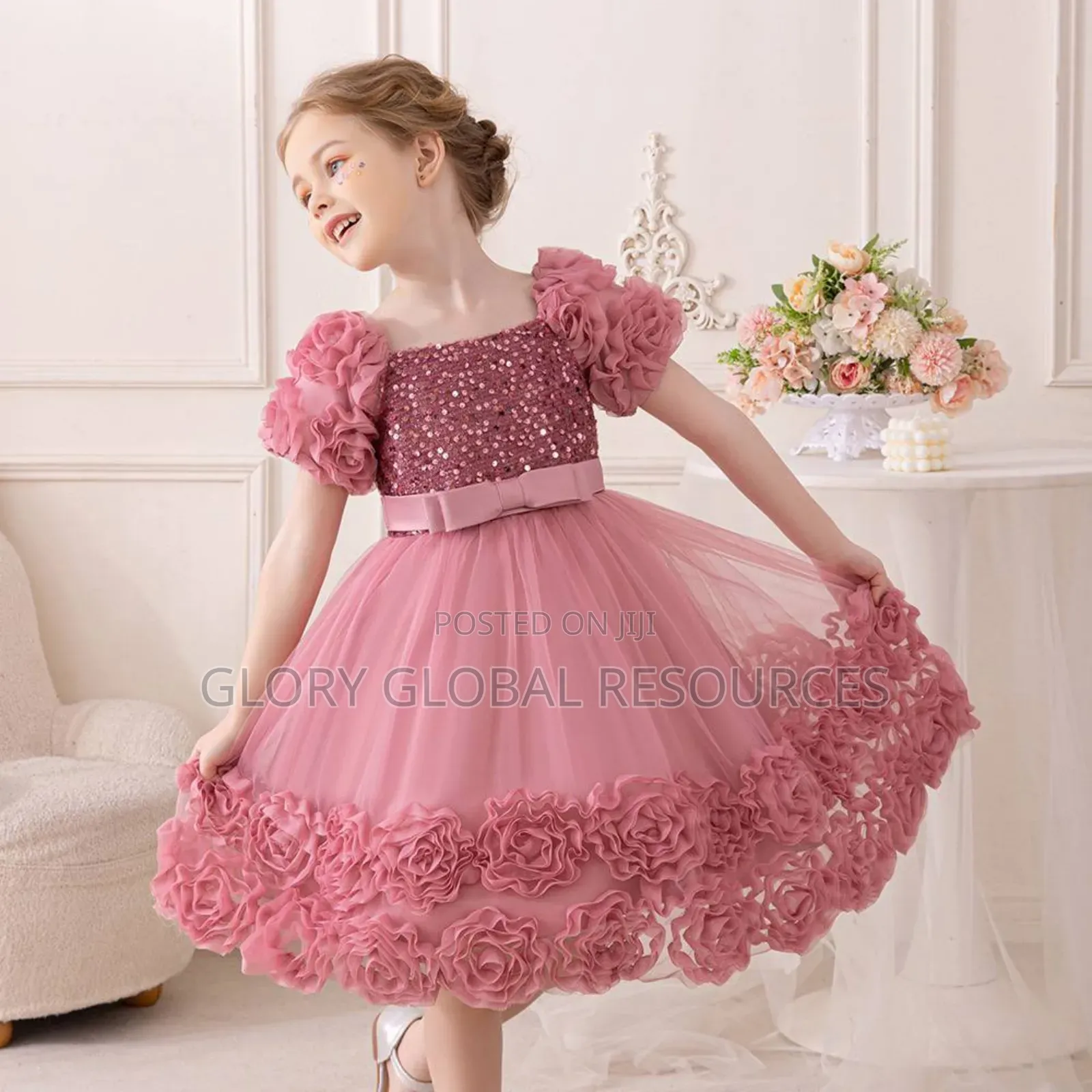 Fiona Princess Flower Bud Sequin Fluffy Elegant Luxury Dress