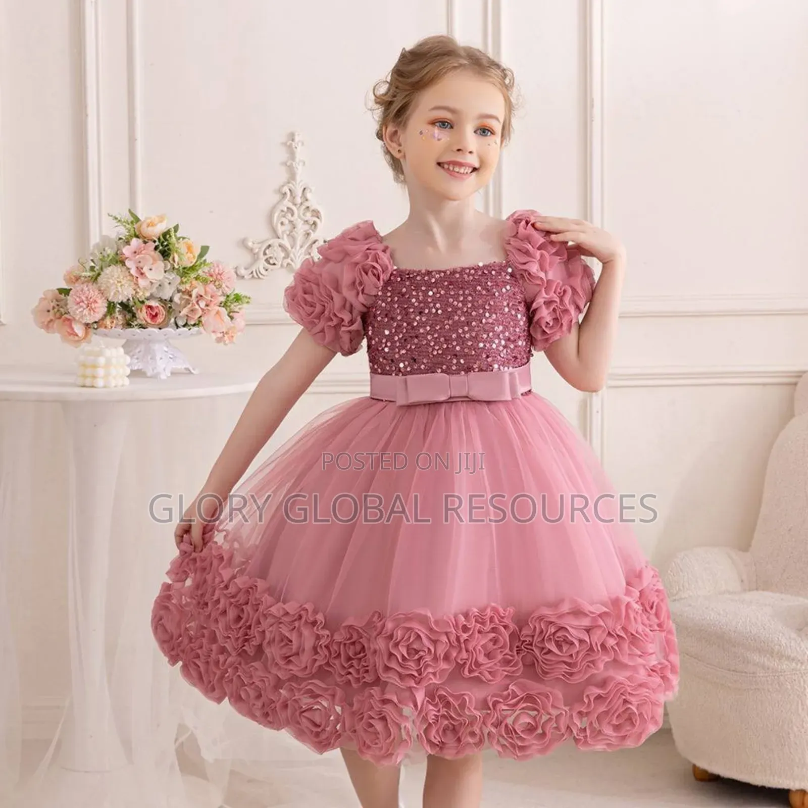Fiona Princess Flower Bud Sequin Fluffy Elegant Luxury Dress