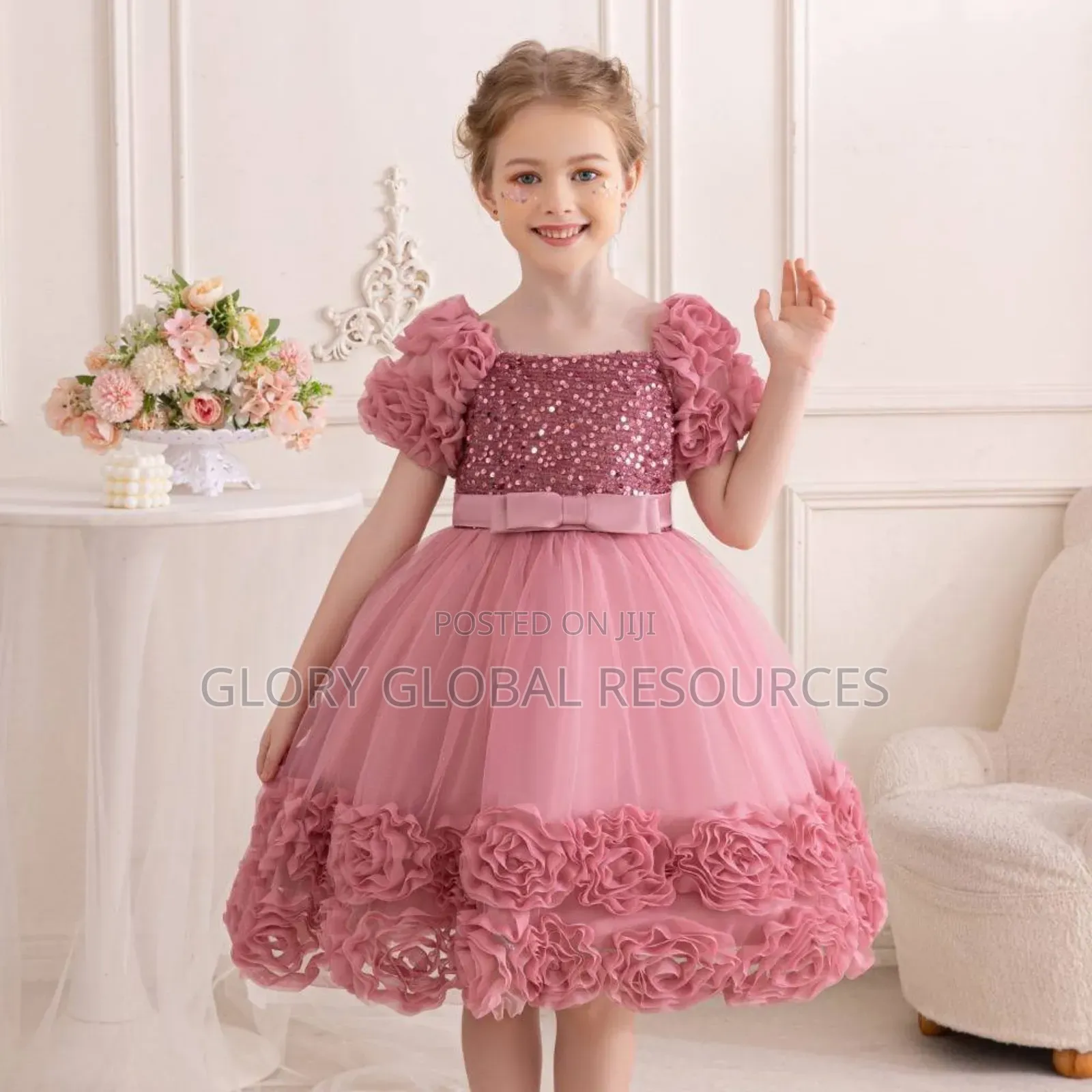 Fiona Princess Flower Bud Sequin Fluffy Elegant Luxury Dress
