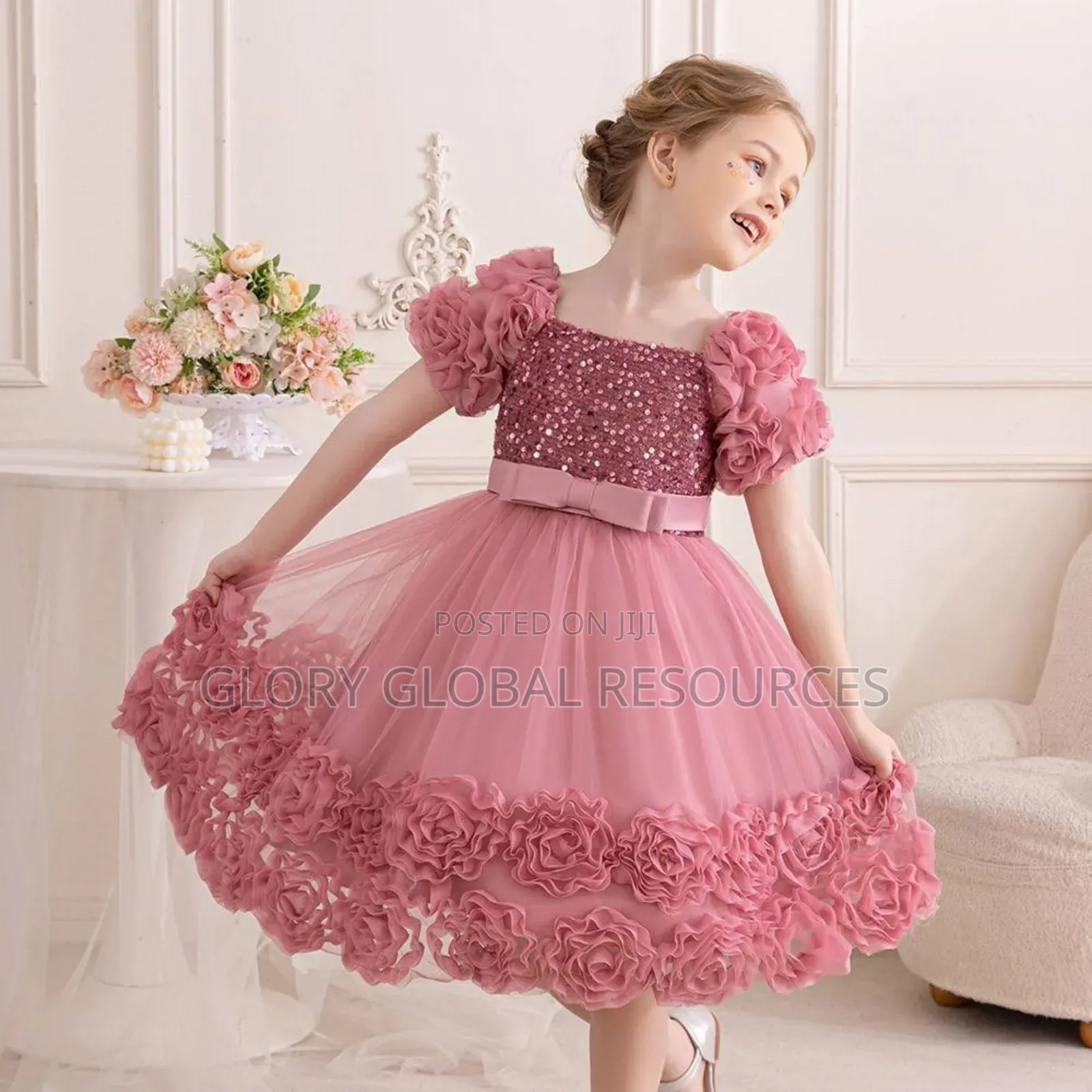 Fiona Princess Flower Bud Sequin Fluffy Elegant Luxury Dress