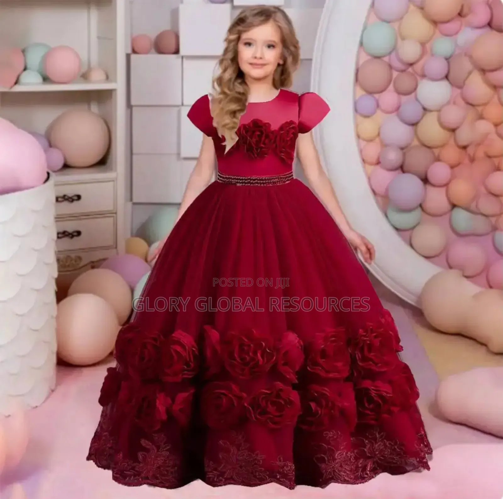 Amy Stylish Big Girls Sleeve Fluffy Flower Luxury Ball Gown