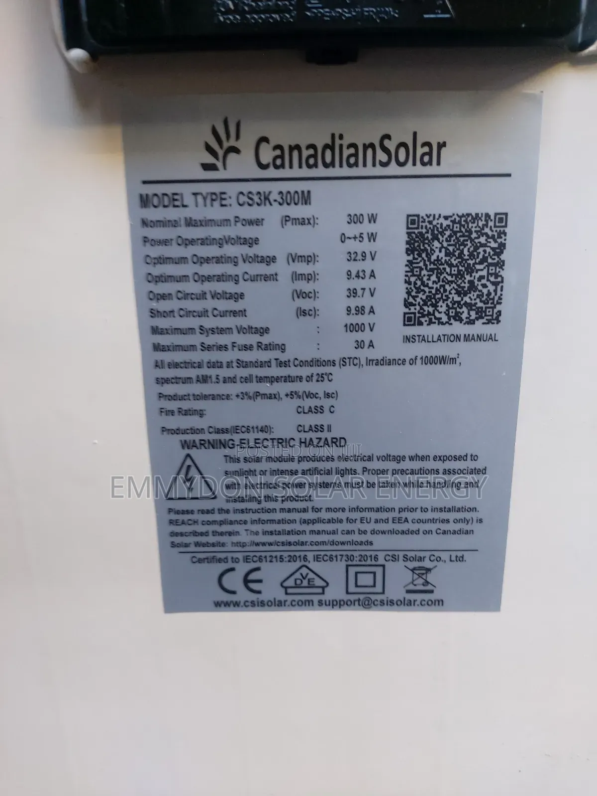 Original Canadian 300watt Solar Panel 72 Cells