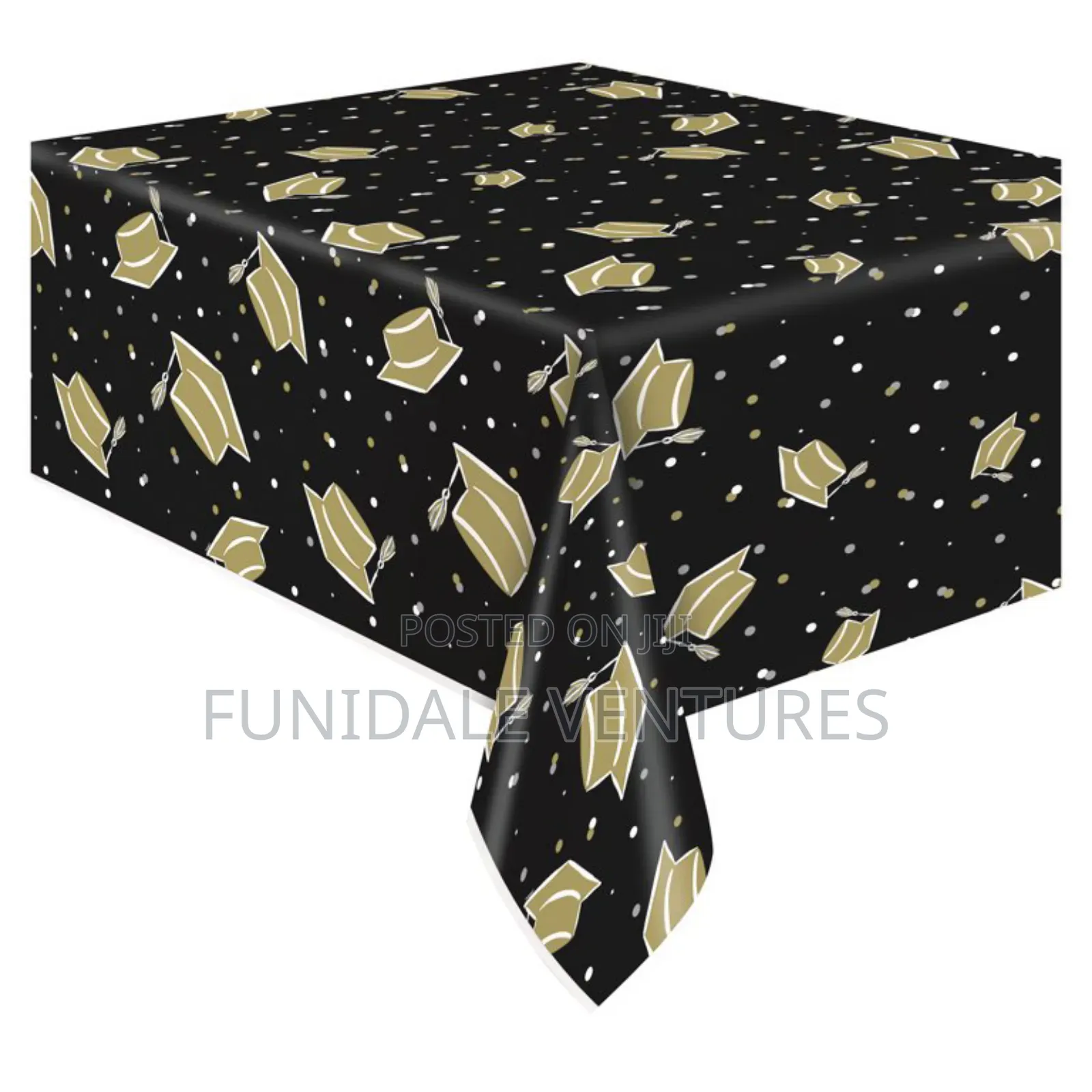 Black and Gold Graduation Plastic Table Cover