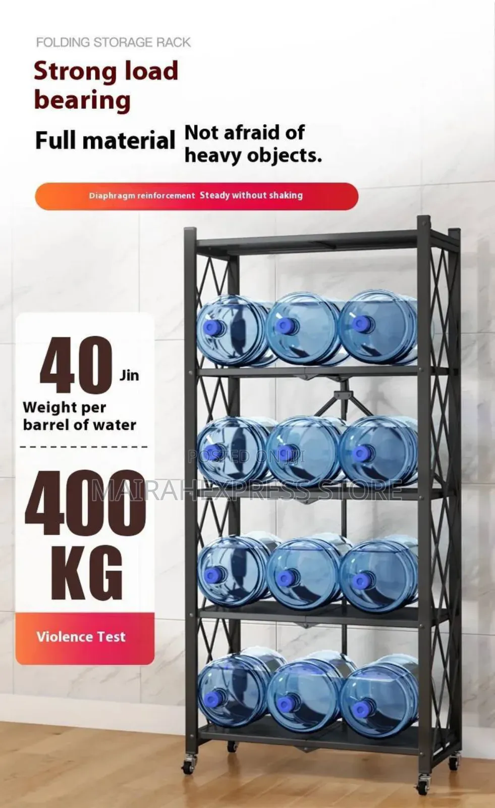 5 Tiers Heavy Duty Metal Foldable Storage Shelf 4 Kitchen