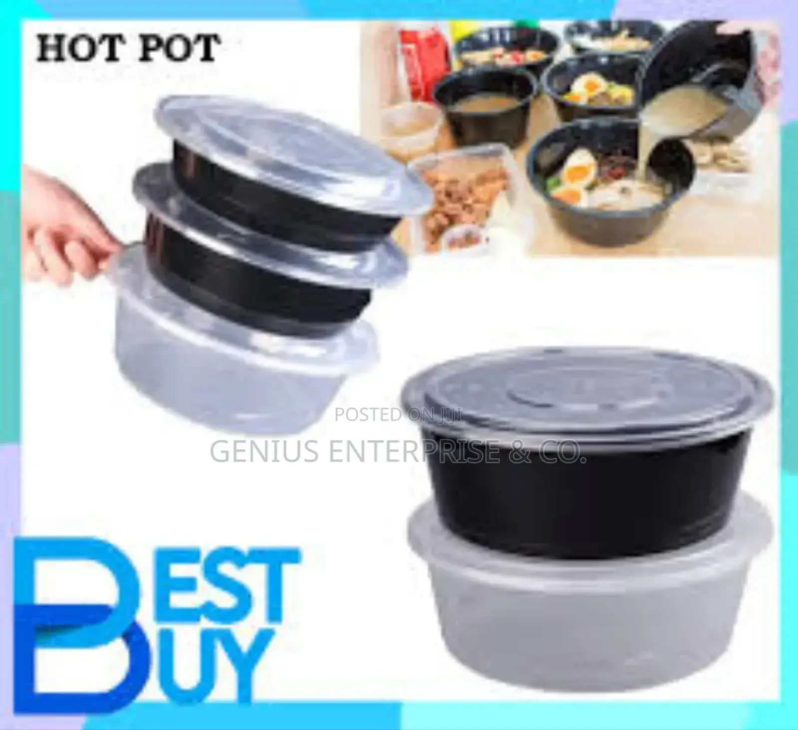 Food Plastic Container Takeaway Bowl 1000ml, 750ml. (A Pack)