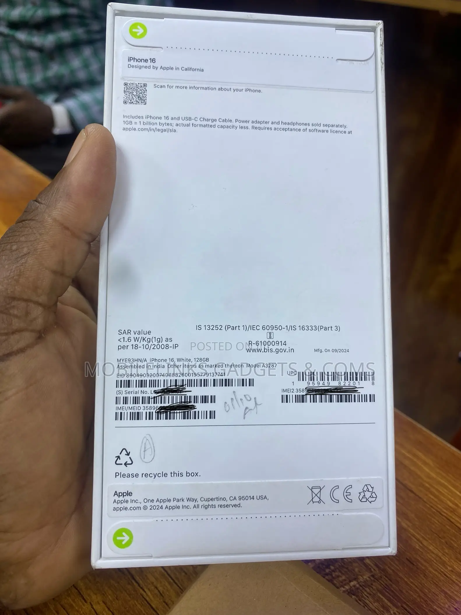 New Apple iPhone 16 128 GB White