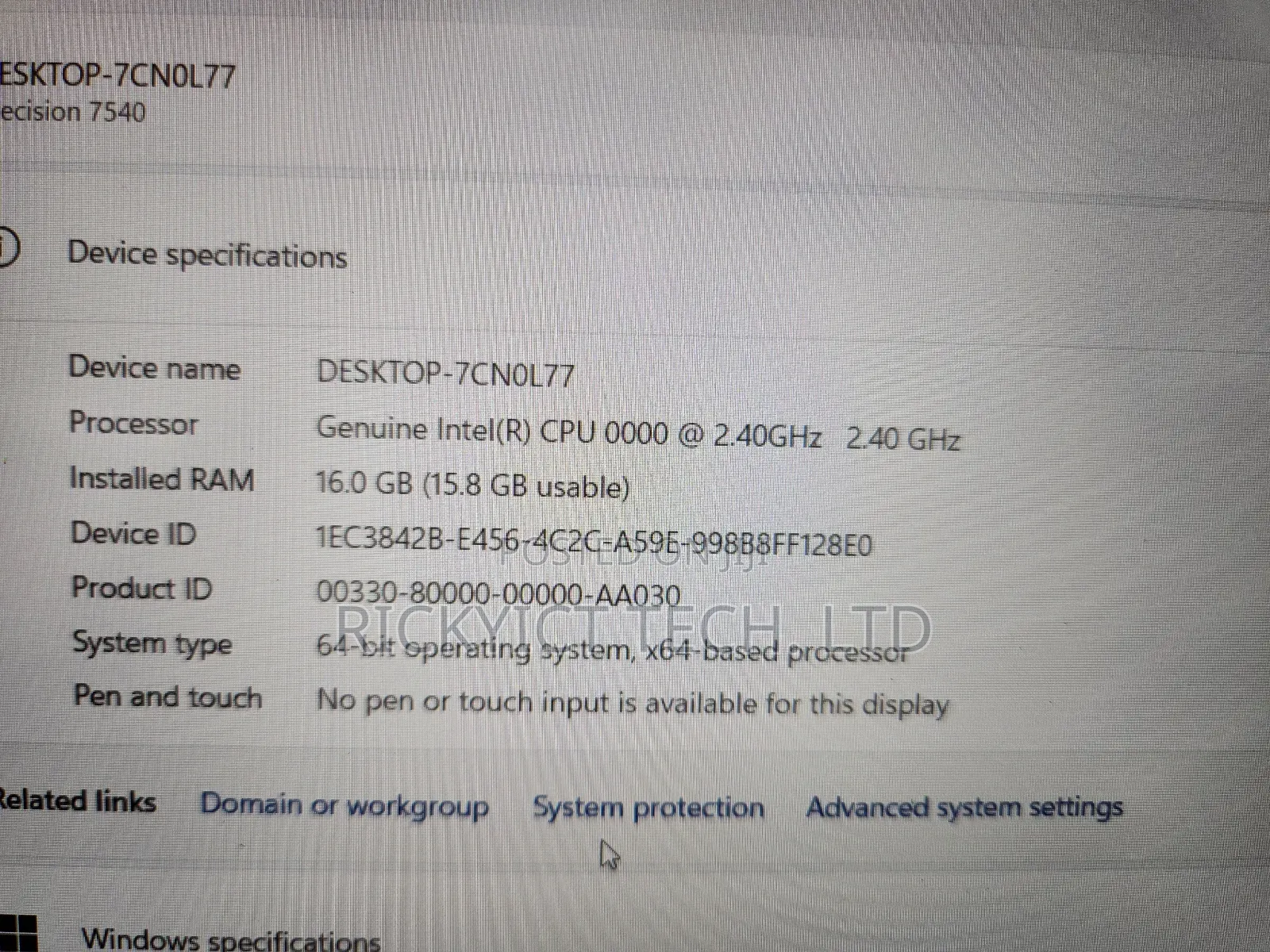 Laptop Dell Precision 7540 16GB Intel Core Ultra 5 SSD 256GB