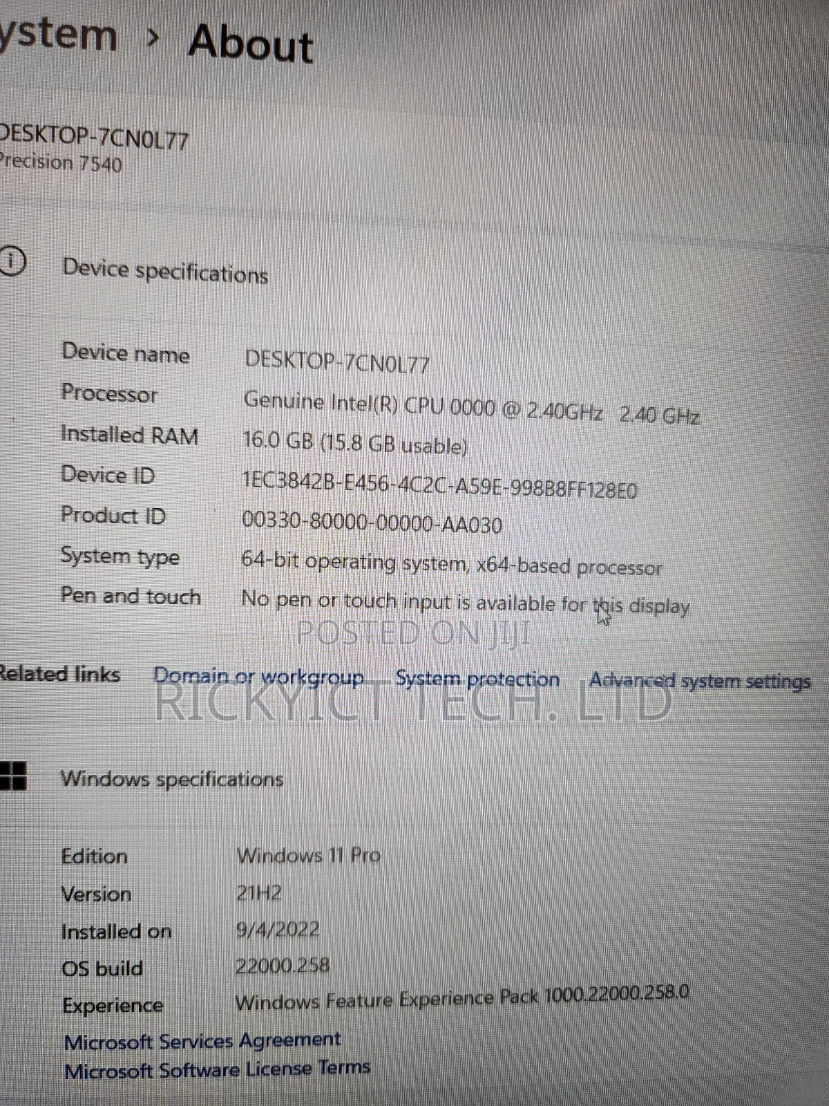 Laptop Dell Precision 7540 16GB Intel Core Ultra 5 SSD 256GB