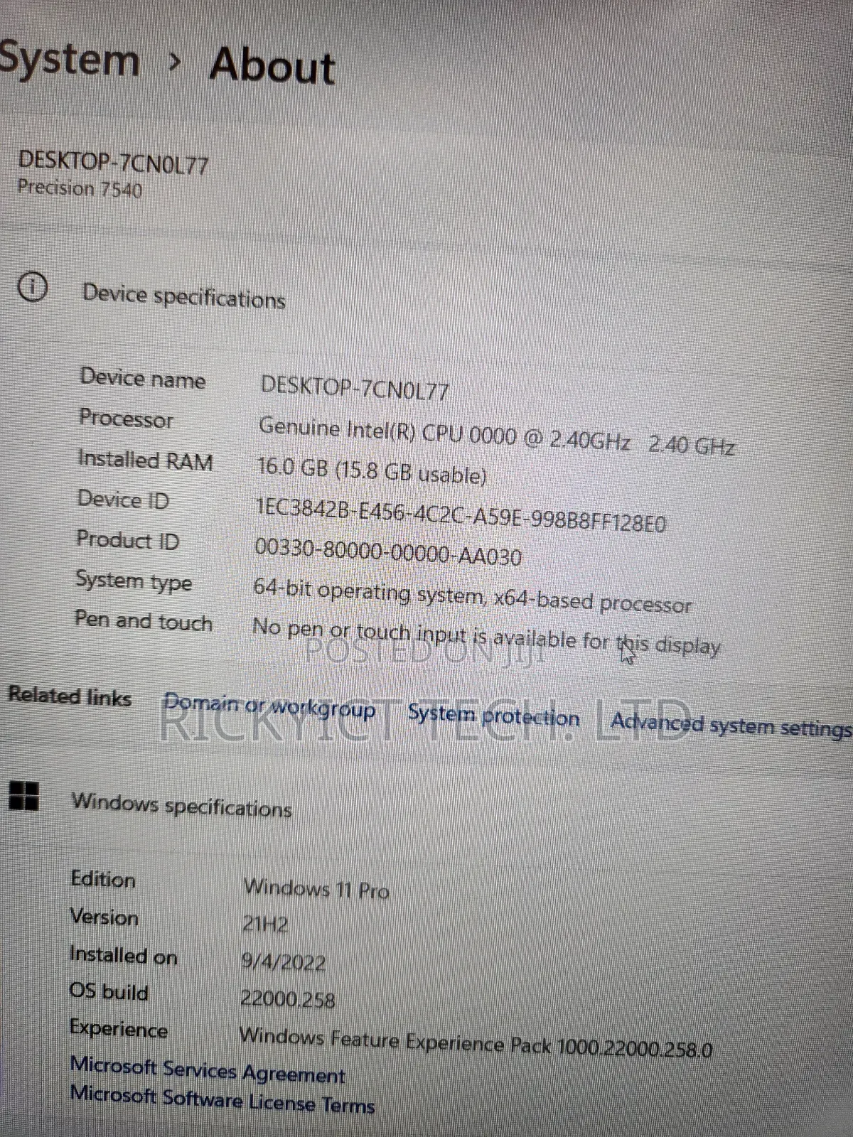 Laptop Dell Precision 7540 16GB Intel Core Ultra 5 SSD 256GB