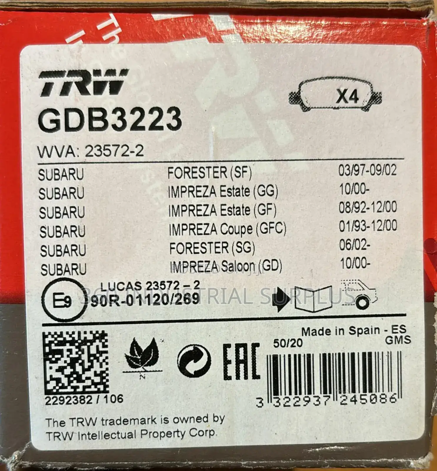 Genuine TRW Gdb3223 Brake Pad Set
