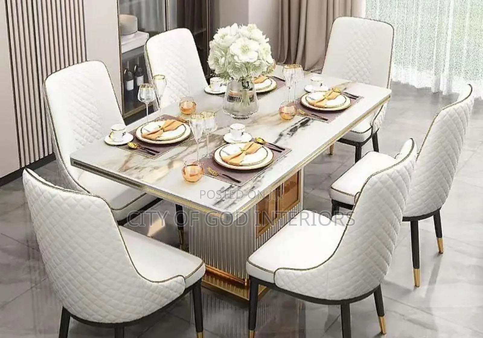 Classic Dining Table Set With Marble Top by 6