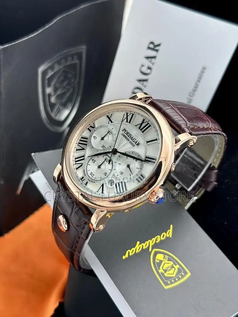 Poedagar Quality Men Genuine Leather Strap Wristwatch