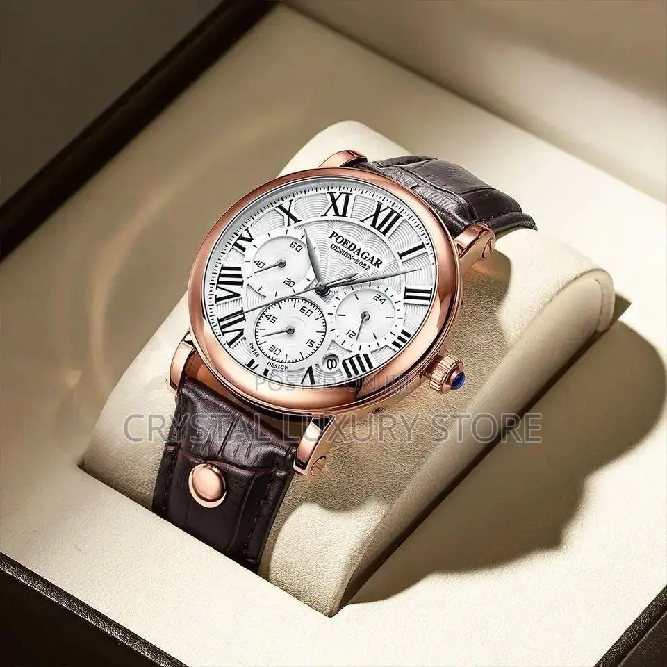 Poedagar Quality Men Genuine Leather Strap Wristwatch