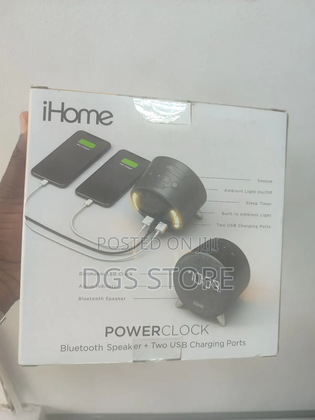 Ihome Power Clock Bluetooth Speaker+ Two Usb Charging Port