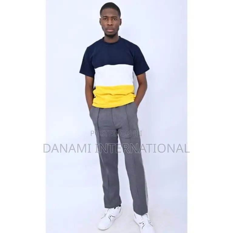 Danami Colour Block Round Neck T-Shirt- N Blue, White, Yello