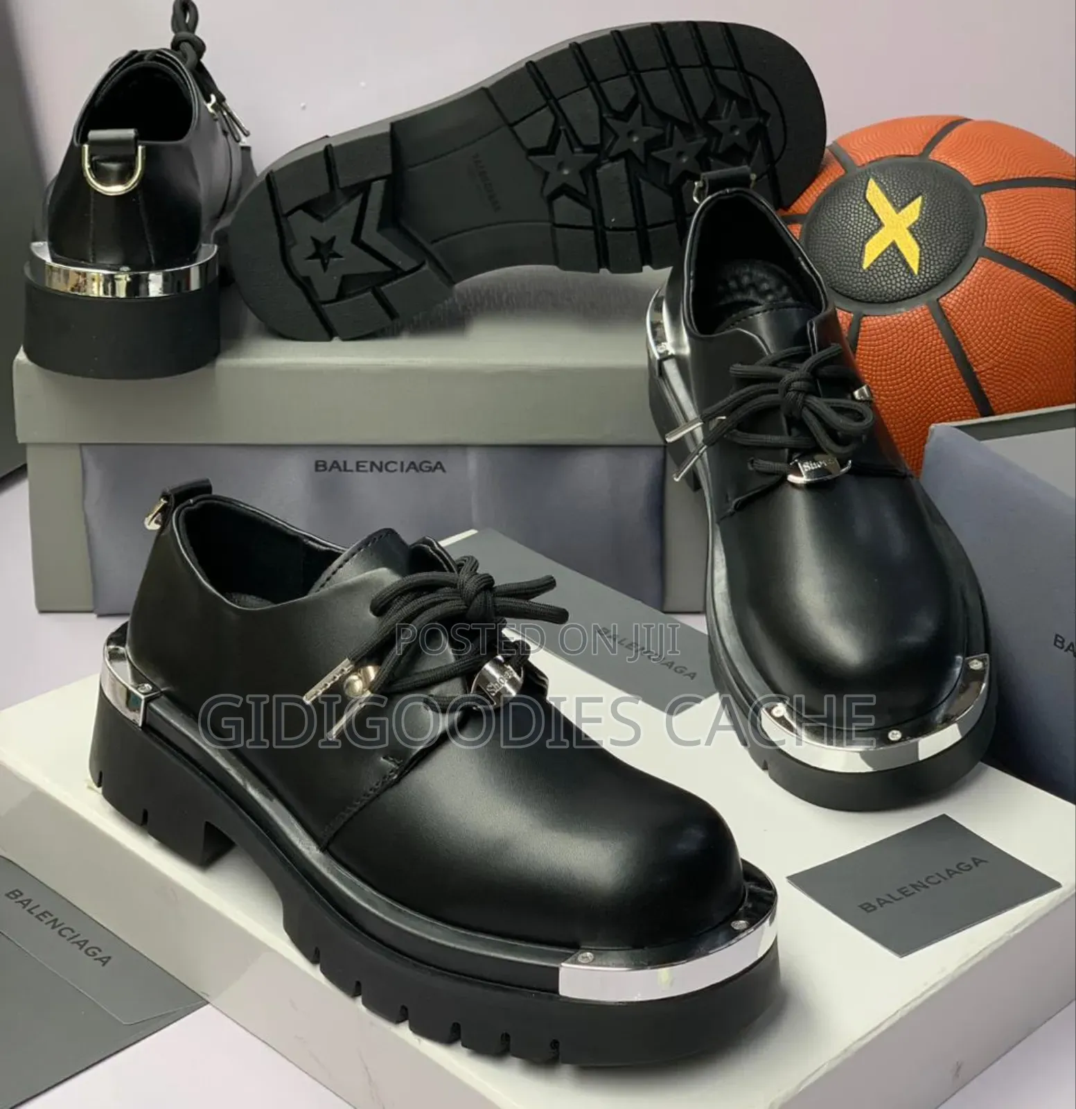 Balenciaga Metallic Silver Mix Lace-Up Shoes