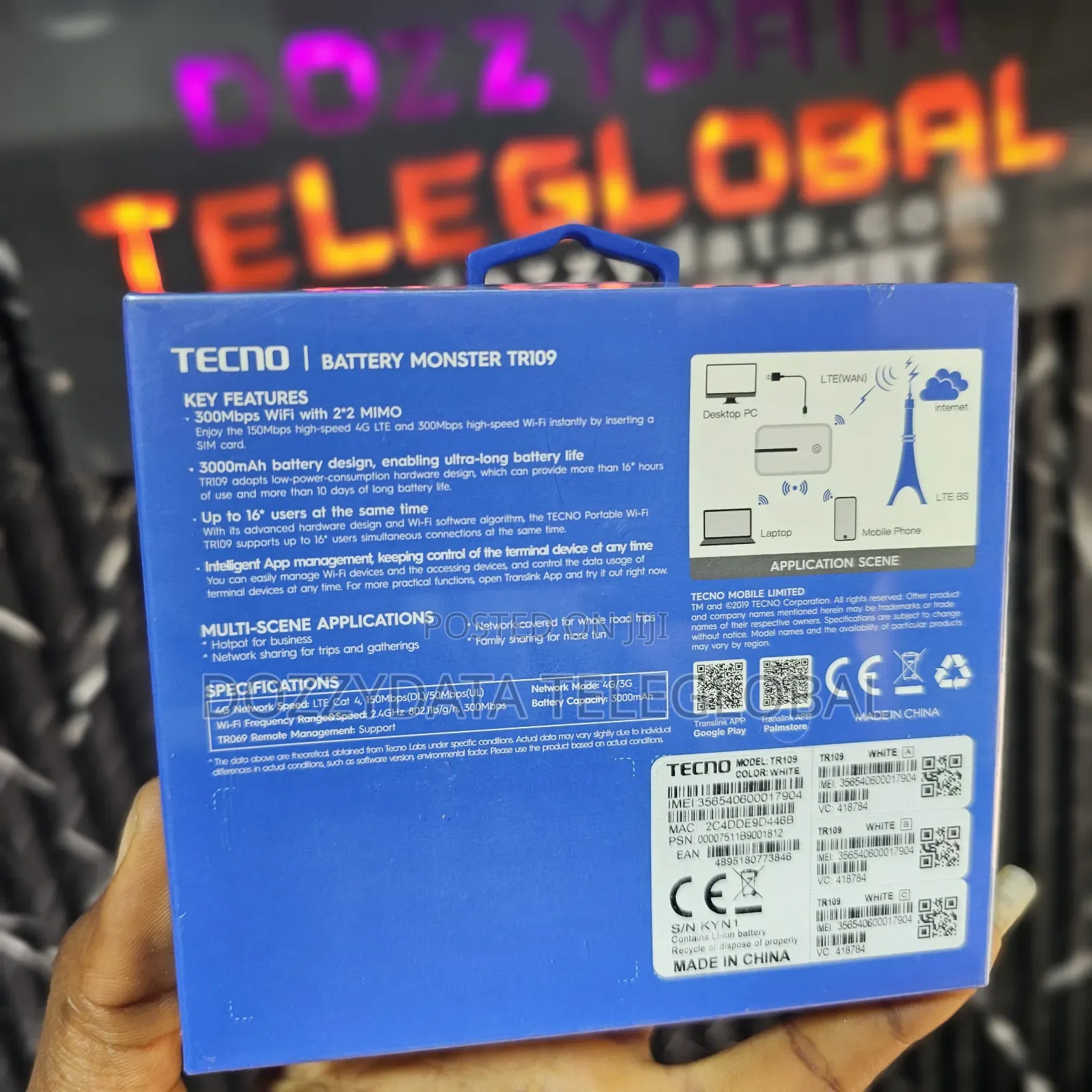 TECNO 4G Portable Wifi Tr109 N300 4G LTE Battery Monster