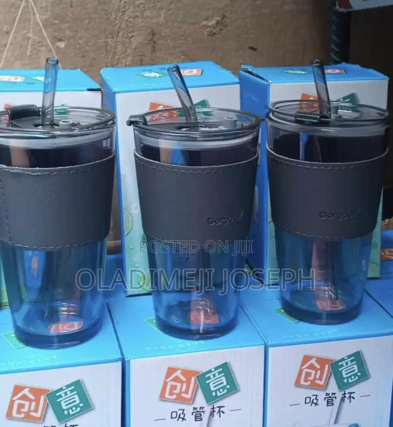 Big Glass Cup With Straw and Lid