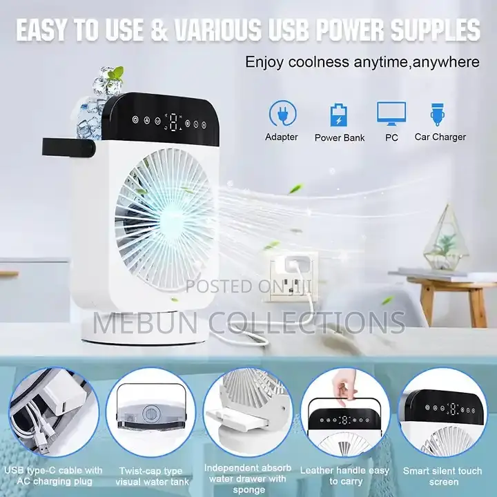 Rotating Mist Air Cooler Fan With Touchscreen and Led Light