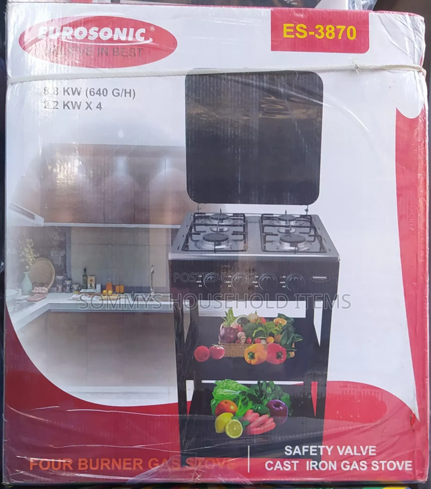 4burner Eurosonic Standing Gas Cooker With Shelf