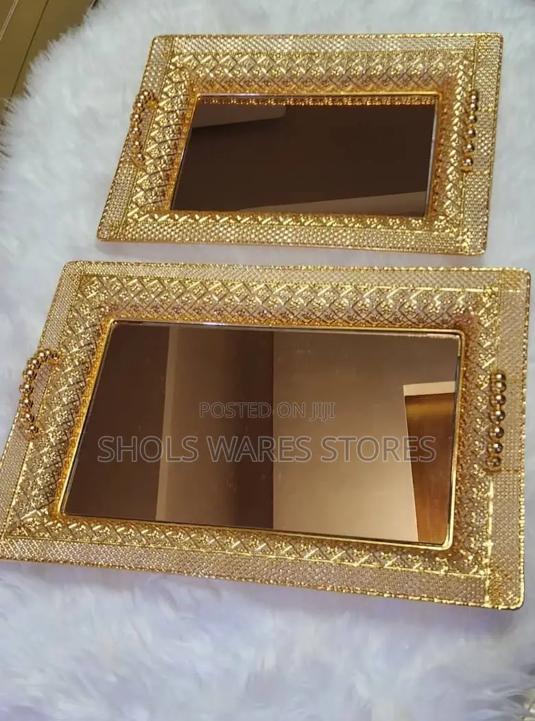 2 In1 Vintage Gold Mirrored Vanity Tray