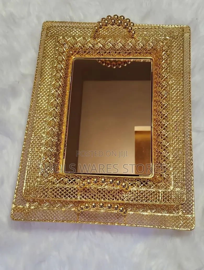 2 In1 Vintage Gold Mirrored Vanity Tray