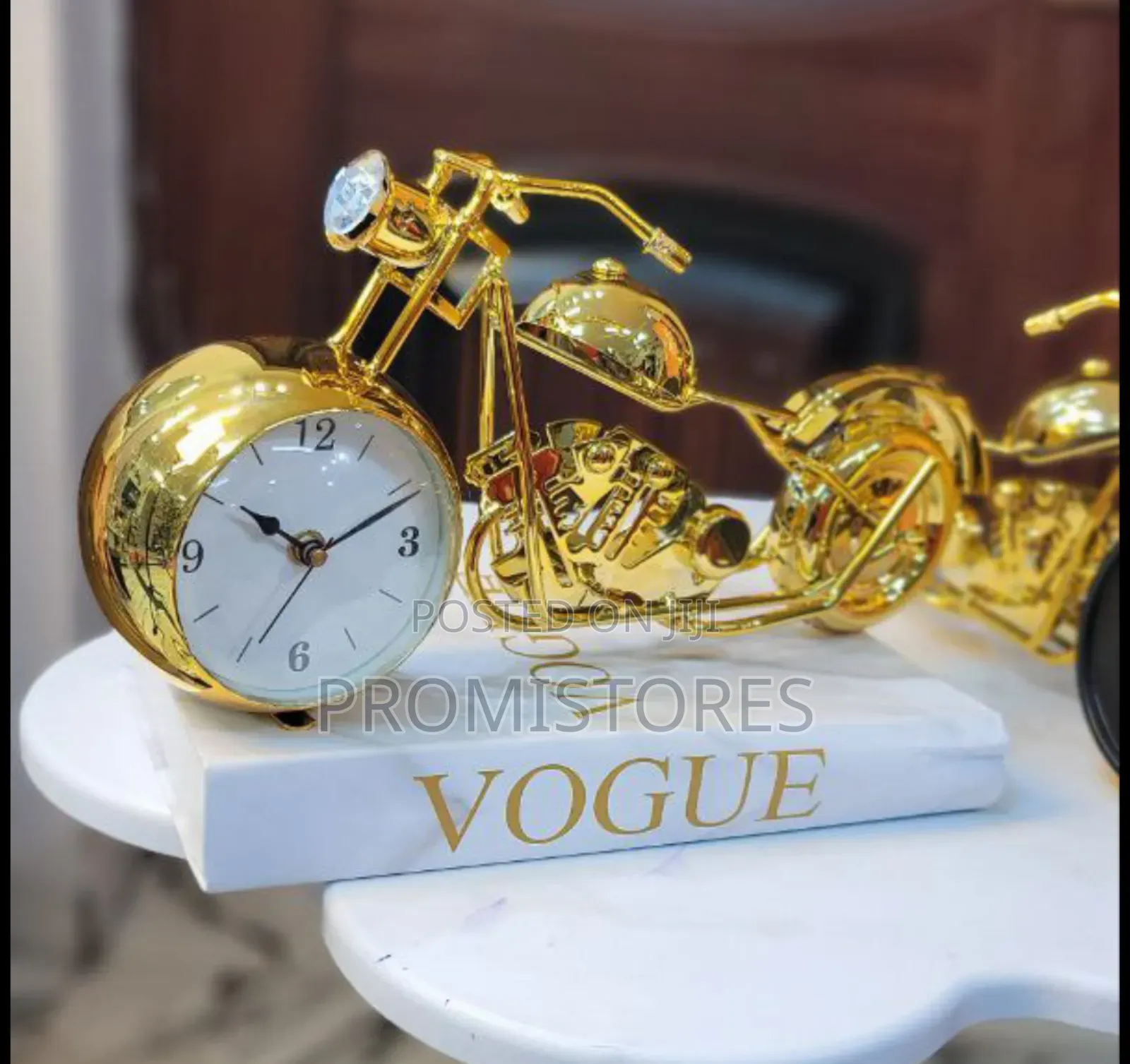 Vintage Metal Motorcycle Model With Clock