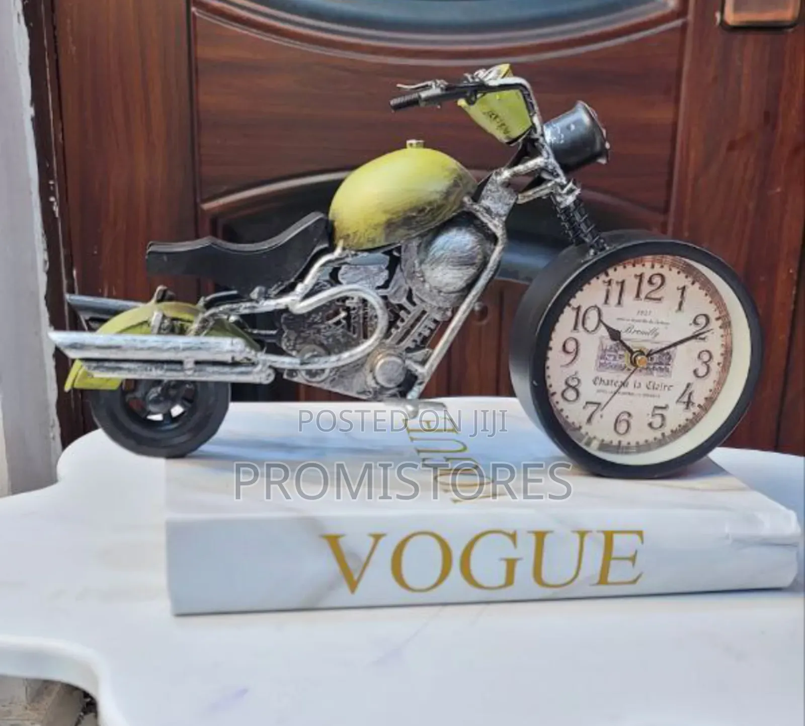 Vintage Metal Motorcycle Model With Clock