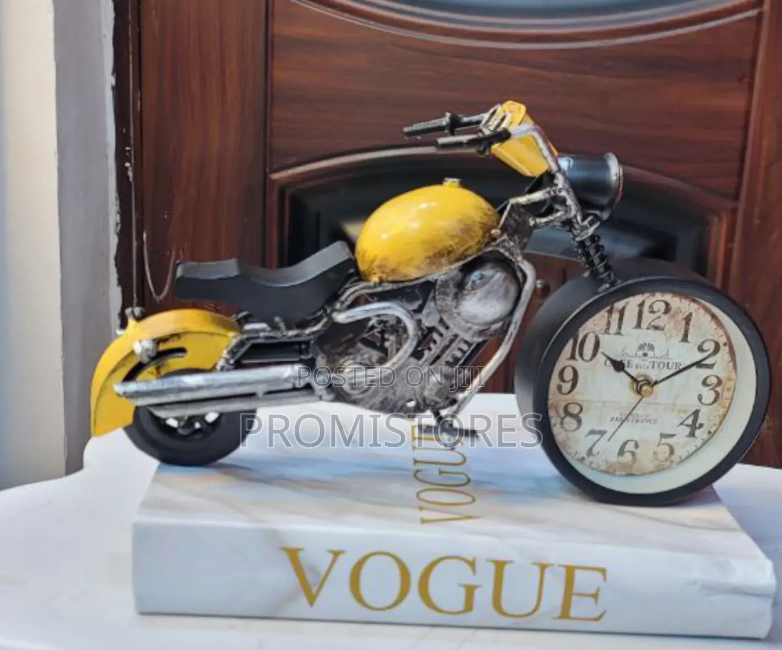 Vintage Metal Motorcycle Model With Clock