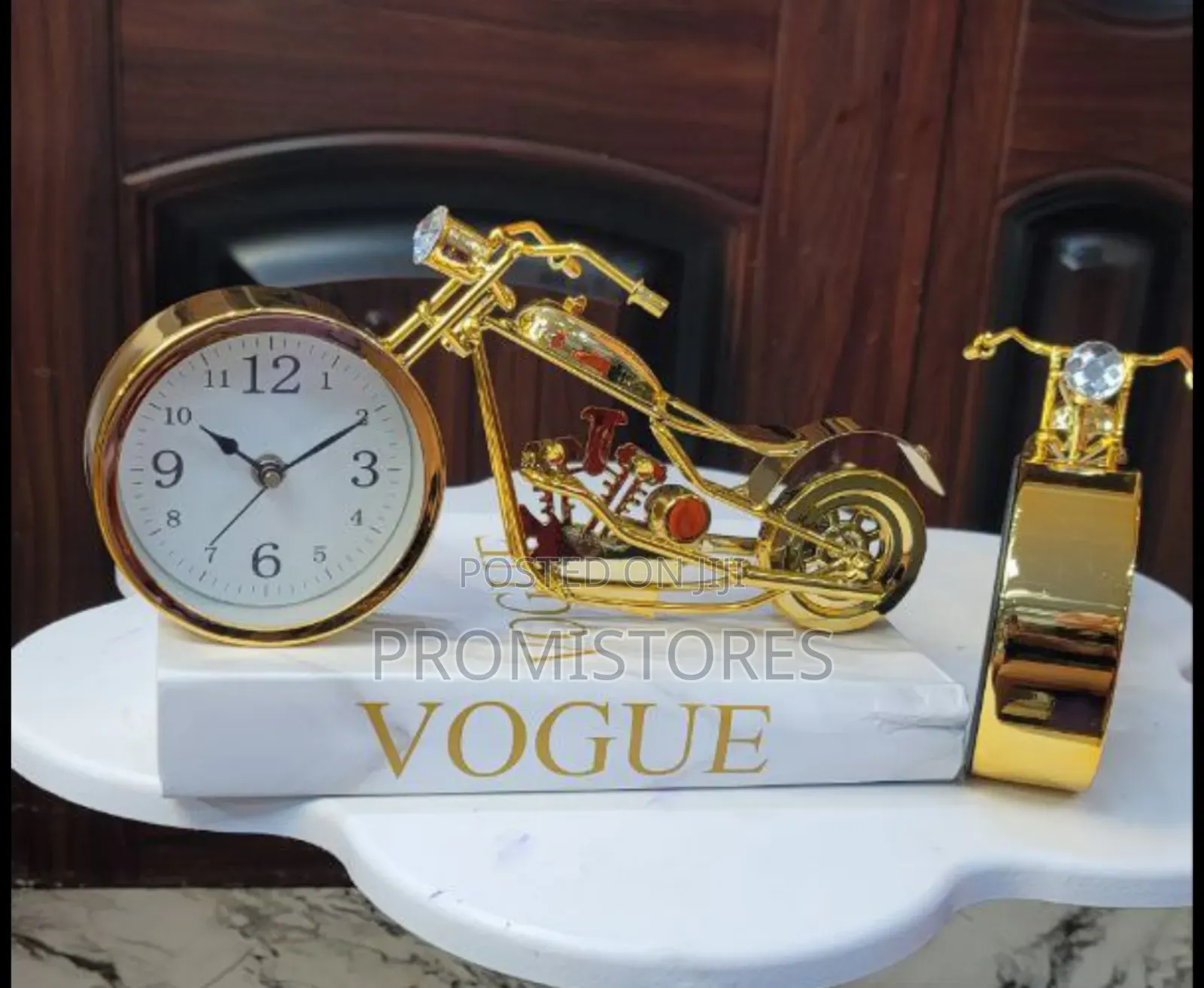 Vintage Metal Motorcycle Model With Clock