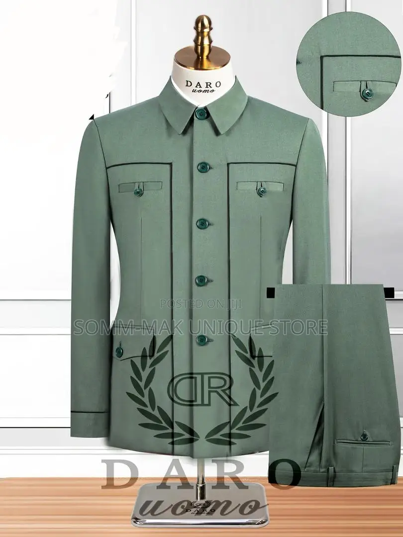Bishop Neck Long Sleeve Safari Suit- 2 in 1